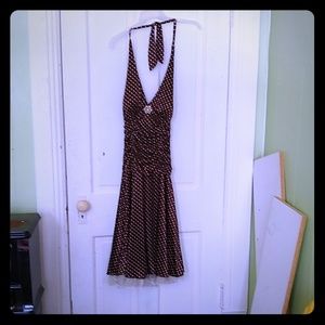 Ruby Rox Brown Polka Dot Halter A-Line Midi Dress